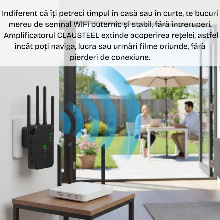 Amplificator Semnal Wireless CLAUSTEEL , Range Extender Retea WiFi 1200M ,3 functii Repeater, Mod AP si Router, Transfer 300MBs, 4 Antene, Retea 2.4 G/5G, Conexiune WEP, WPA si WPA2, Slot LAN, Negru [7]