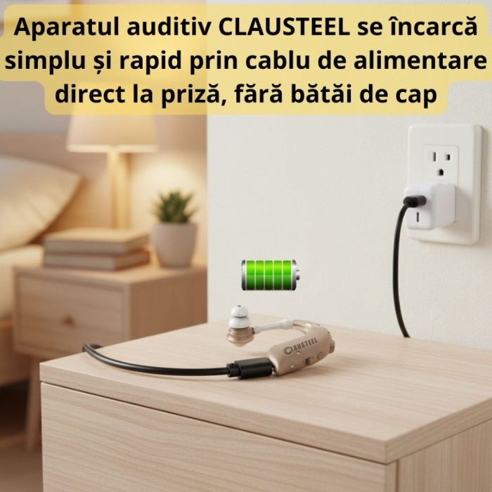 Aparat auditiv premium CLAUSTEEL reincarcabil, reducere zgomot, 3 moduri, 4 nivele volum, pentru hipoacuzie usoara, medie si severa, cu accesorii incluse [4]