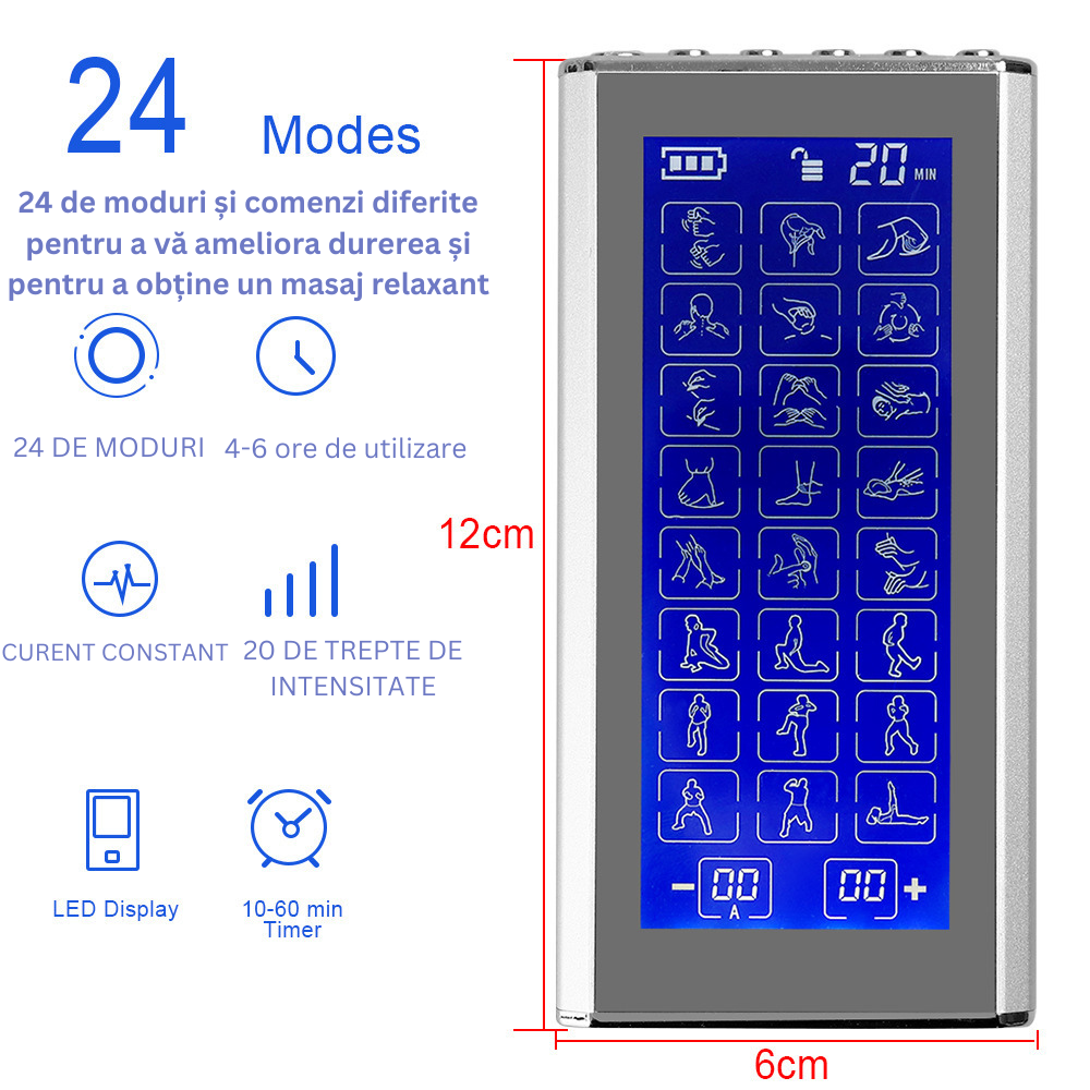 Aparat de masaj corporal cu acumulator, Electrostimulare, 24 de moduri, masaj de fizioterapie, acupunctura electronica, masaj pe tot corpul, tehnlogie EMS, 20 de nivele de Intensitate, display mare cu [2]