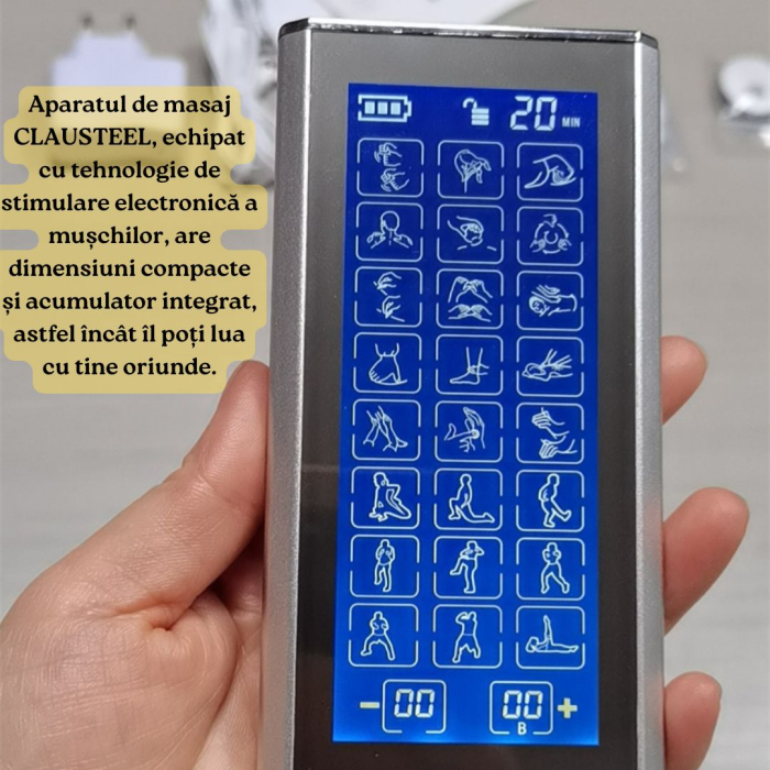 Aparat de masaj corporal cu acumulator, Electrostimulare, 24 de moduri, masaj de fizioterapie, acupunctura electronica, masaj pe tot corpul, tehnlogie EMS, 20 de nivele de Intensitate, display mare cu [3]