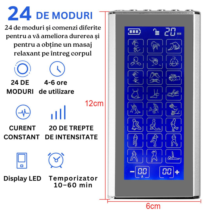 Aparat de masaj corporal cu acumulator, Electrostimulare, 24 de moduri, masaj de fizioterapie, acupunctura electronica, masaj pe tot corpul, tehnlogie EMS, 20 de nivele de Intensitate, display mare cu [4]