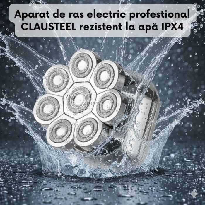 Aparat de ras Profesional CLAUSTEEL 8D pentru barbati, cu 8 lame, Accesorii 6 in 1, impermeabil IPX4, cu display LED, Kit profesional de ingrijire pentru barbati, Accesorii pentru barba si nas incluse [8]