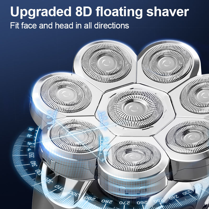 Aparat de ras Profesional CLAUSTEEL 8D pentru barbati, cu 8 lame, Accesorii 6 in 1, impermeabil IPX6, cu display LED, Kit profesional de ingrijire pentru barbati, Accesorii pentru barba si nas incluse [8]