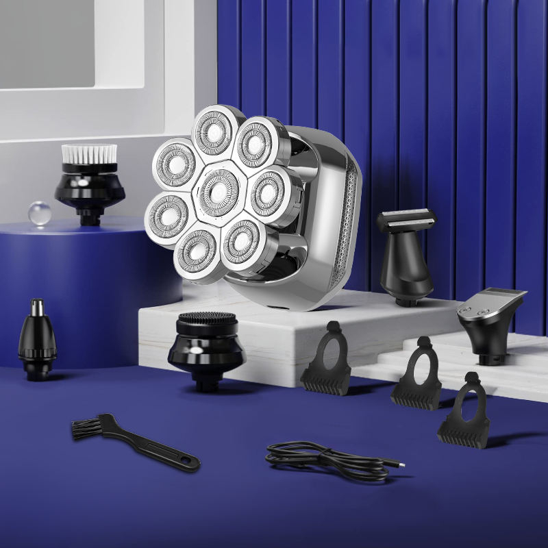 Aparat de ras Profesional CLAUSTEEL 8D pentru barbati, cu 8 lame, Accesorii 6 in 1, impermeabil IPX6, cu display LED, Kit profesional de ingrijire pentru barbati, Accesorii pentru barba si nas incluse [5]