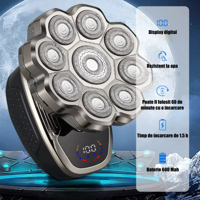 Aparat de ras Profesional CLAUSTEEL 9D pentru barbati, cu 9 lame, Accesorii 6 in 1, impermeabil IPX5, cu display LED, Kit profesional de ingrijire pentru barbati, Accesorii pentru barba si nas incluse [2]