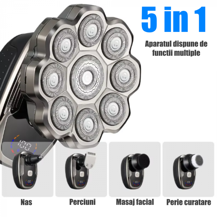 Aparat de ras Profesional CLAUSTEEL 9D pentru barbati, cu 9 lame, Accesorii 6 in 1, impermeabil IPX5, cu display LED, Kit profesional de ingrijire pentru barbati, Accesorii pentru barba si nas incluse [3]