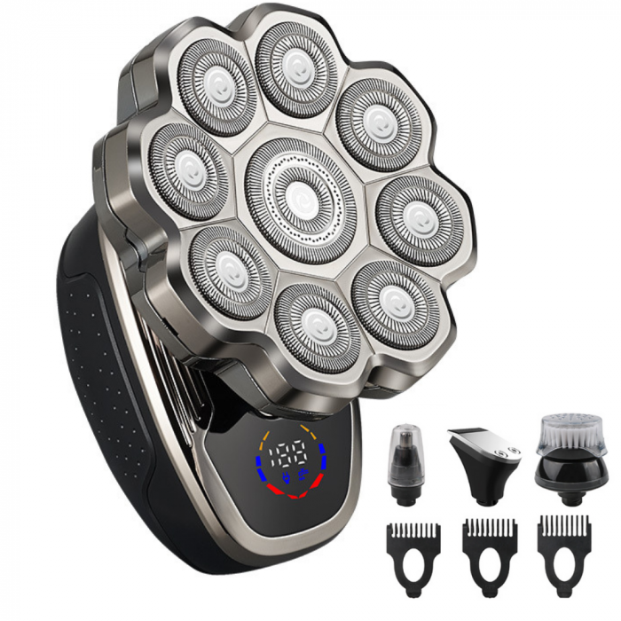 Aparat de ras Profesional CLAUSTEEL 9D pentru barbati, cu 9 lame, Accesorii 6 in 1, impermeabil IPX5, cu display LED, Kit profesional de ingrijire pentru barbati, Accesorii pentru barba si nas incluse [1]
