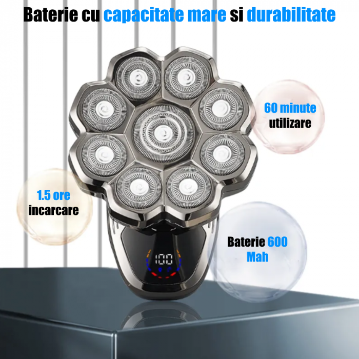 Aparat de ras Profesional CLAUSTEEL 9D pentru barbati, cu 9 lame, Accesorii 6 in 1, impermeabil IPX5, cu display LED, Kit profesional de ingrijire pentru barbati, Accesorii pentru barba si nas incluse [5]