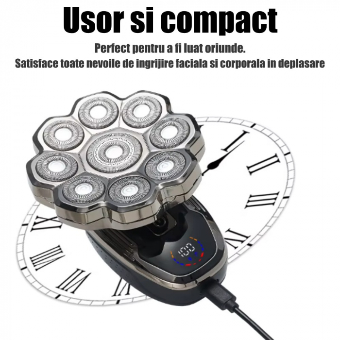 Aparat de ras Profesional CLAUSTEEL 9D pentru barbati, cu 9 lame, Accesorii 6 in 1, impermeabil IPX5, cu display LED, Kit profesional de ingrijire pentru barbati, Accesorii pentru barba si nas incluse [7]