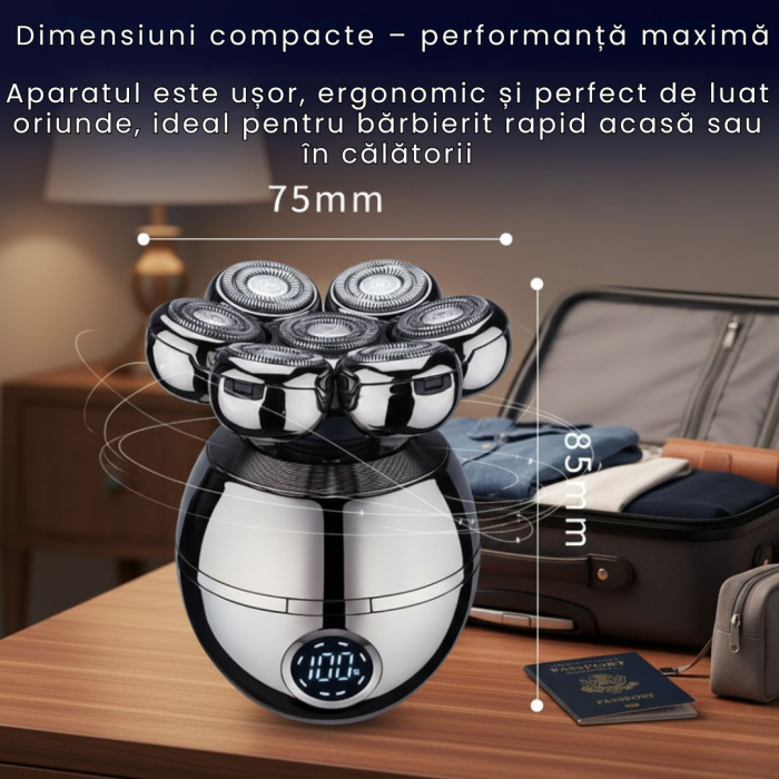 Aparat de ras Profesional CLAUSTEEL M2 pentru barbati, cu 7 lame, Accesorii 6 in 1, impermeabil IPX6, cu display LED, Kit profesional de ingrijire pentru barbati cu baza de incarcare Wireless, Accesor [7]