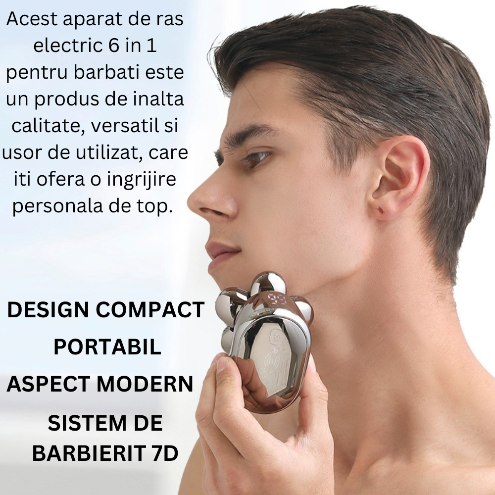 Aparat de ras Profesional CLAUSTEEL pentru barbati, cu 7 capete, Accesorii 6 in 1, impermeabil IPX6, cu display LED, Kit profesional de ingrijire pentru barbati cu baza de incarcare Wireless, trimmer [7]