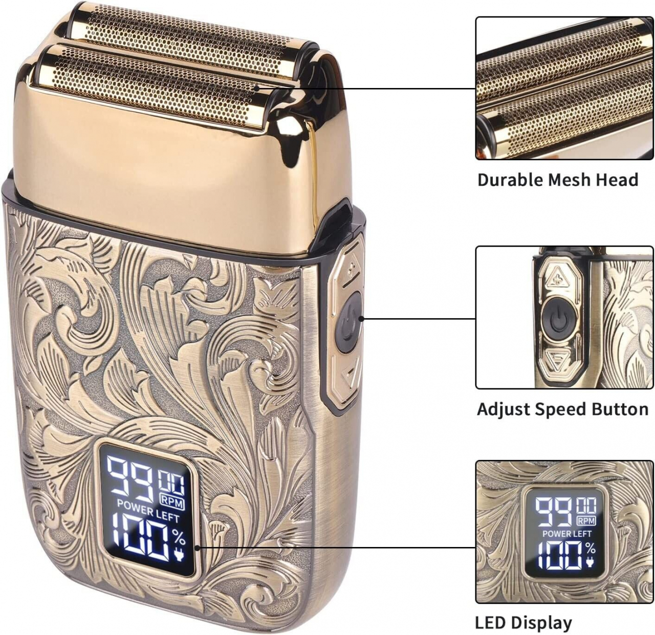 Aparat de ras profesional CLAUSTEEL RETRO pentru barbati, Acumulator incorporat 1400mAh, Incarcare USB, Portabil, Display digital,  7000RPM [3]