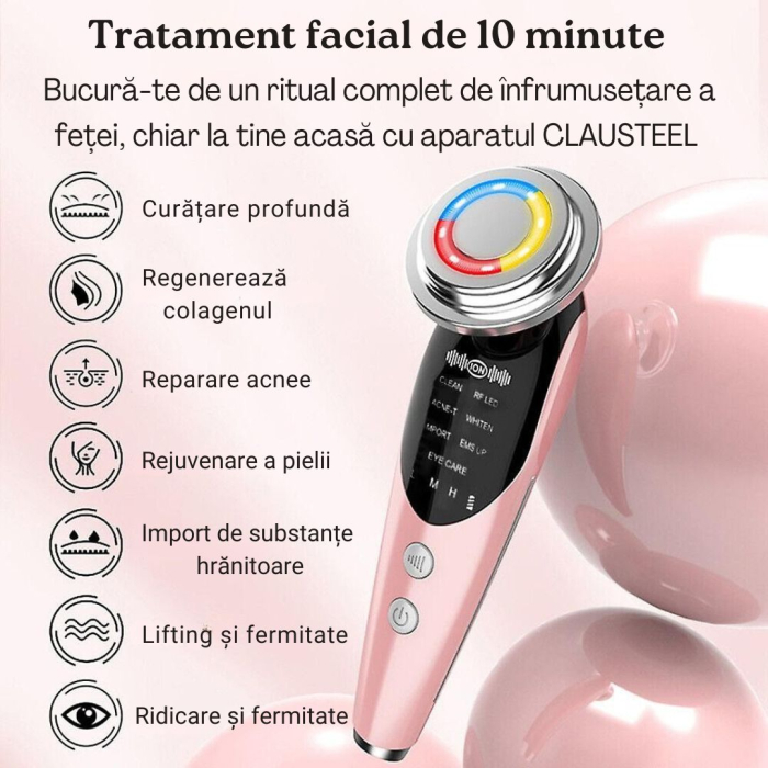 Aparat Pentru Tratament Facial Si Intinerirea Pielii 7 in 1, Lifting Facial, Masaj Facial, Stimulare EMS, Mod de Ingrijire a Ochilor, Eliminare Acnee, Terapie cu Fotoni de Lumina, Anti Rid, Roz [2]