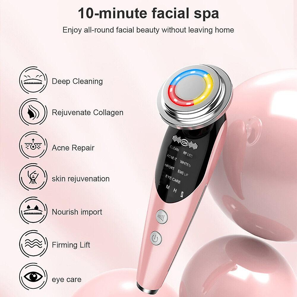 Aparat Pentru Tratament Facial Si Intinerirea Pielii 7 in 1, Lifting Facial, Masaj Facial, Stimulare EMS, Mod de Ingrijire a Ochilor, Eliminare Acnee, Terapie cu Fotoni de Lumina, Anti Rid, Roz [5]