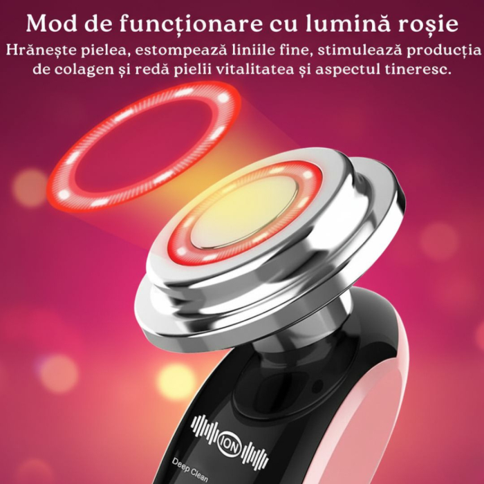 Aparat Pentru Tratament Facial Si Intinerirea Pielii 7 in 1, Lifting Facial, Masaj Facial, Stimulare EMS, Mod de Ingrijire a Ochilor, Eliminare Acnee, Terapie cu Fotoni de Lumina, Anti Rid, Roz [7]