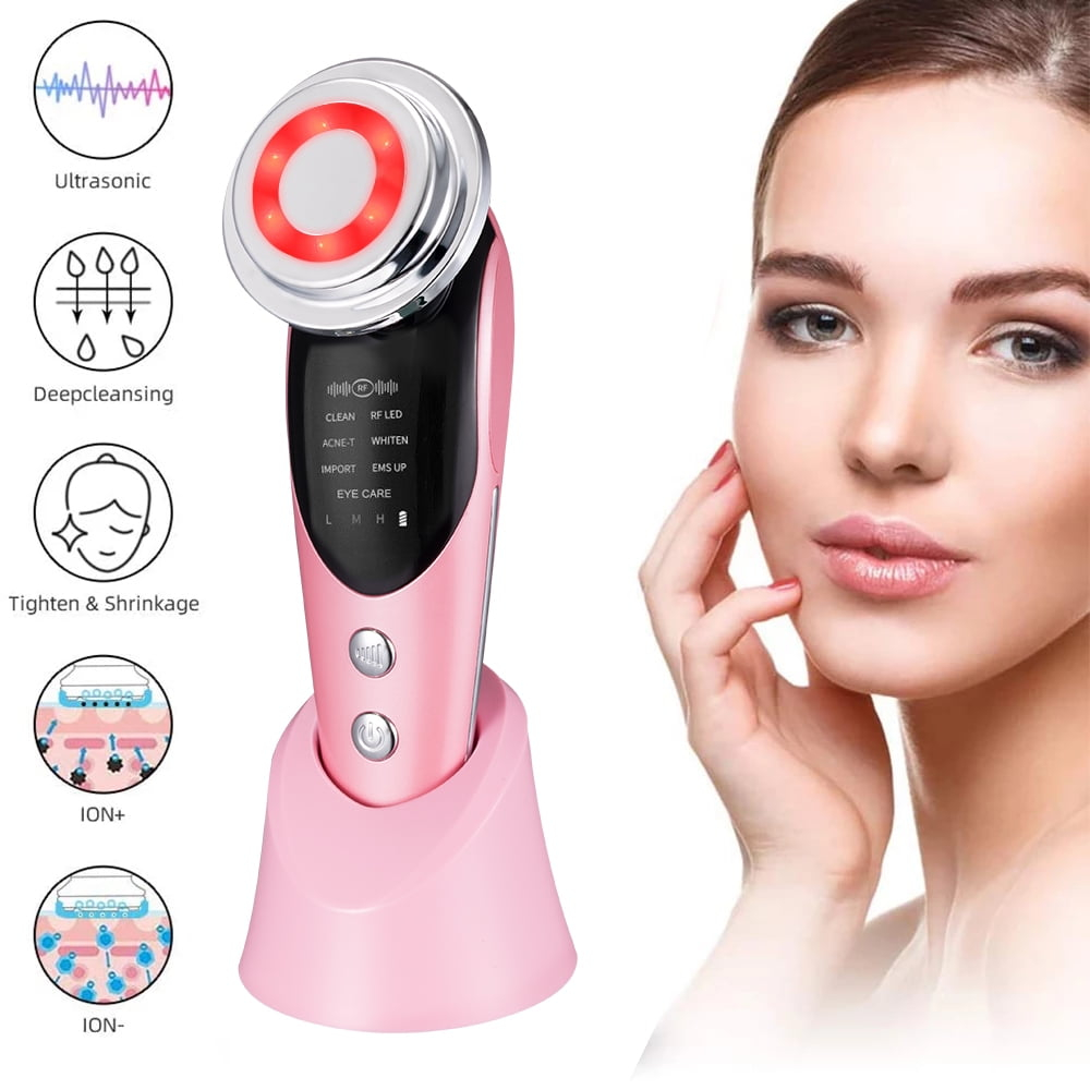 Aparat Pentru Tratament Facial Si Intinerirea Pielii 7 in 1, Lifting Facial, Masaj Facial, Stimulare EMS, Mod de Ingrijire a Ochilor, Eliminare Acnee, Terapie cu Fotoni de Lumina, Anti Rid, Roz [9]