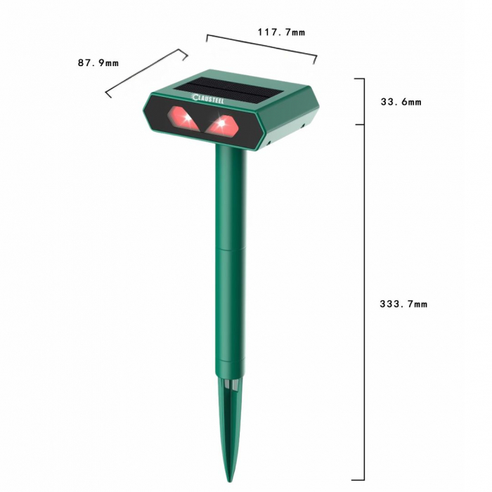 Aparat profesional cu lumini stroboscopice si panou solar CLAUSTEEL 2 in 1, senzor infrarosu, lumini stroboscopice, anti rozatoare, anti sobolani, dihori, pasari, reptile, caini, pisici, animale salba [6]