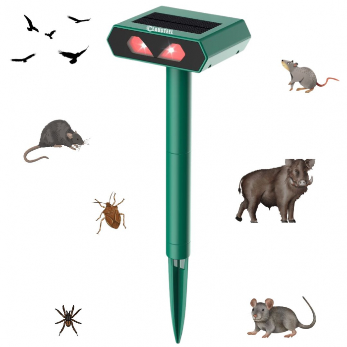 Aparat profesional cu lumini stroboscopice si panou solar CLAUSTEEL 2 in 1, senzor infrarosu, lumini stroboscopice, anti rozatoare, anti sobolani, dihori, pasari, reptile, caini, pisici, animale salba [1]