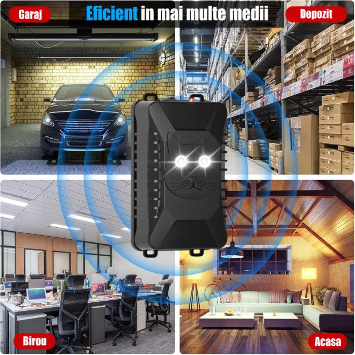 Aparat profesional cu ultrasunete CLAUSTEEL 2 in 1 pentru auto si casa cu lumini intermitente, anti rozatoare, anti sobolani, anti insecte, frecventa 18kHz-36kHz, acoperire extinsa 360°, Negru stins [4]