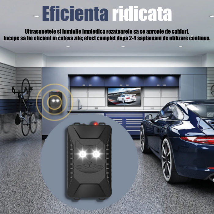 Aparat profesional cu ultrasunete CLAUSTEEL 2 in 1 pentru auto si casa cu lumini intermitente, anti rozatoare, anti sobolani, anti insecte, frecventa 18kHz-36kHz, acoperire extinsa 360°, Negru stins [6]