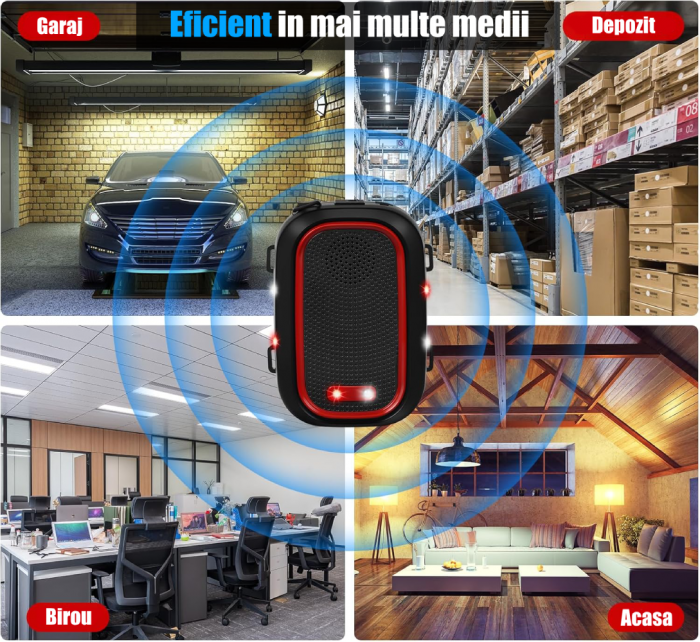 Aparat profesional cu ultrasunete CLAUSTEEL 2 IN 1 pentru auto si casa, cu lumini intermitente, anti rozatoare, anti sobolani, anti insecte, frecventa 25kHz-50kHz, acoperire 360°, raza 300 MP, Rosu Ne [5]