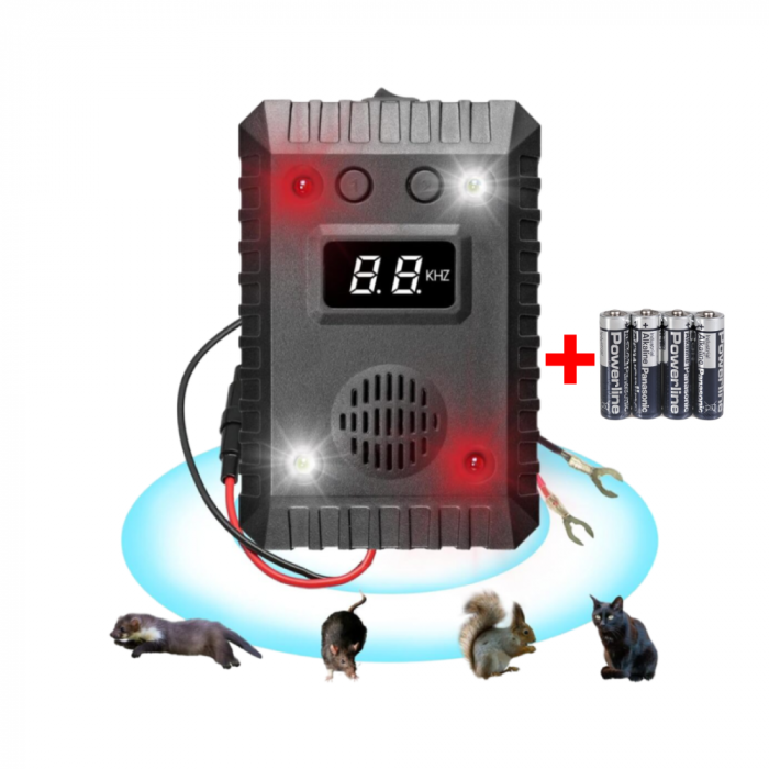 Aparat profesional cu ultrasunete CLAUSTEEL 2in1 pentru auto si casa, lumini intermitente, anti rozatoare, anti sobolani, anti insecte, frecventa 25kHz-65kHz, acoperire extinsa 360°, Negru Denim [2]