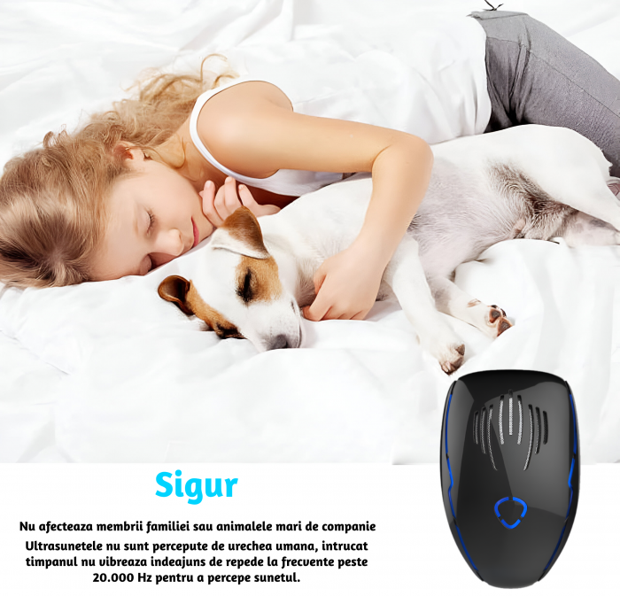 Aparat profesional cu ultrasunete CLAUSTEEL anti rozatoare, anti sobolani, anti insecte, frecventa 20kHz-65kHz, acoperire 360°, raza 190 MP, Negru-albastru [2]