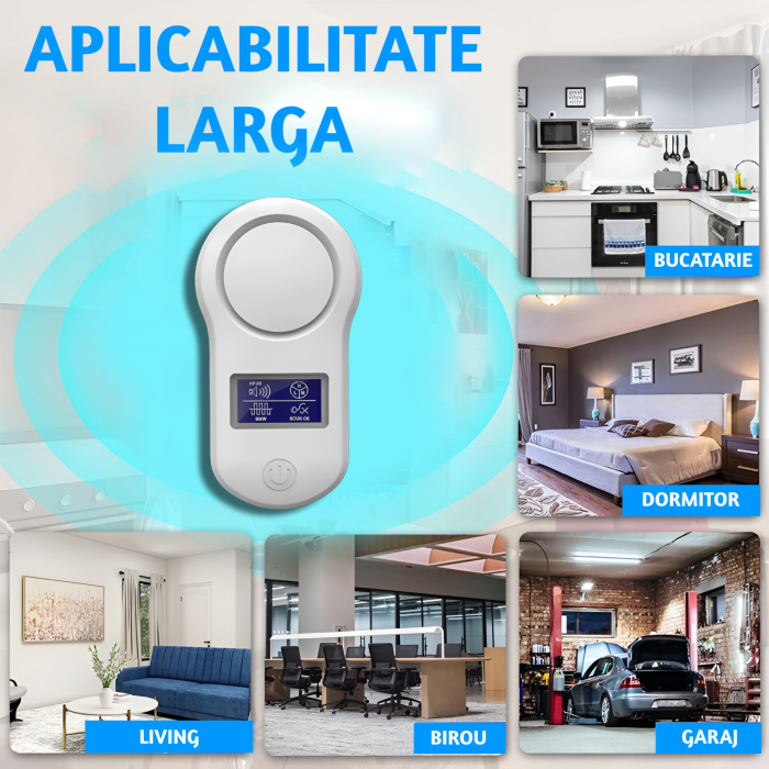Aparat profesional cu ultrasunete CLAUSTEEL anti rozatoare, anti sobolani, anti insecte, frecventa 20kHz-65kHz, afisaj digital, acoperire 360°, raza 200 MP, Alb [2]