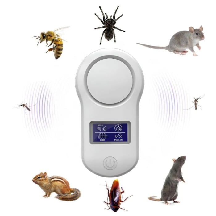 Aparat profesional cu ultrasunete CLAUSTEEL anti rozatoare, anti sobolani, anti insecte, frecventa 20kHz-65kHz, afisaj digital, acoperire 360°, raza 200 MP, Alb [1]