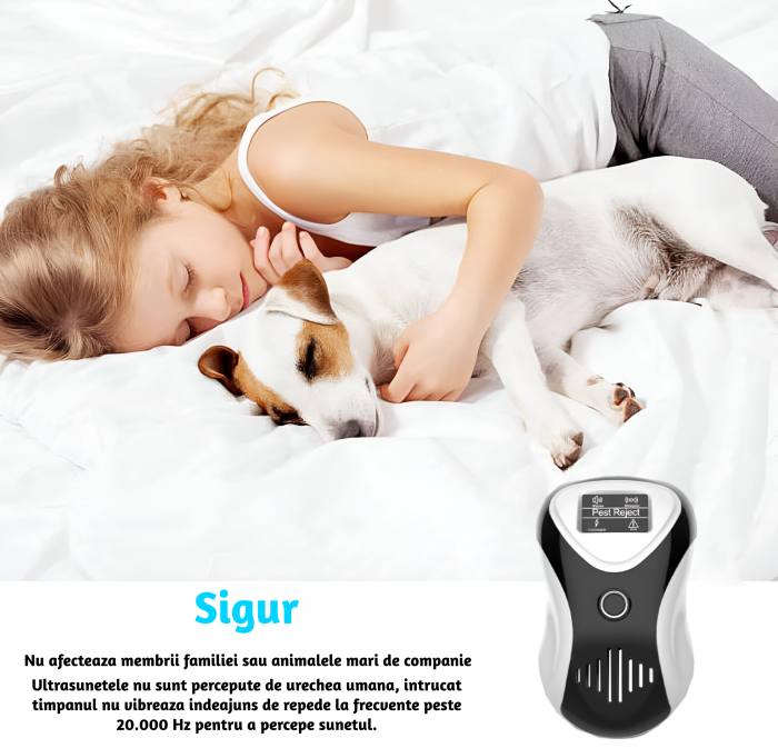 Aparat profesional cu ultrasunete CLAUSTEEL anti rozatoare, anti sobolani, anti insecte, frecventa 20kHz-65kHz, afisaj digital, acoperire 360°, raza 220 MP, Alb-negru [2]