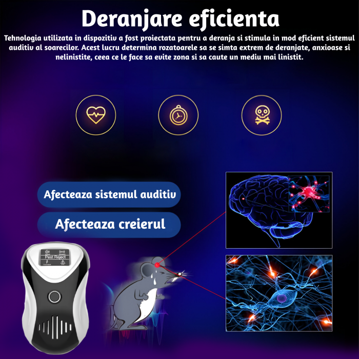 Aparat profesional cu ultrasunete CLAUSTEEL anti rozatoare, anti sobolani, anti insecte, frecventa 20kHz-65kHz, afisaj digital, acoperire 360°, raza 220 MP, Alb-negru [3]