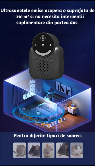 Aparat profesional cu ultrasunete CLAUSTEEL anti rozatoare, anti sobolani, anti insecte, frecventa 20kHz-65kHz, afisaj digital, acoperire 360°, raza 310 MP, Negru [8]