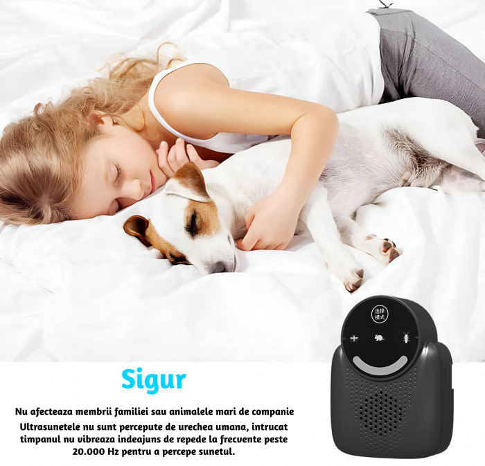 Aparat profesional cu ultrasunete CLAUSTEEL anti rozatoare, anti sobolani, anti insecte, frecventa 20kHz-65kHz, afisaj digital, acoperire 360°, raza 310 MP, Negru [4]