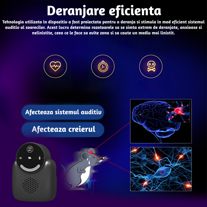 Aparat profesional cu ultrasunete CLAUSTEEL anti rozatoare, anti sobolani, anti insecte, frecventa 20kHz-65kHz, afisaj digital, acoperire 360°, raza 310 MP, Negru [5]