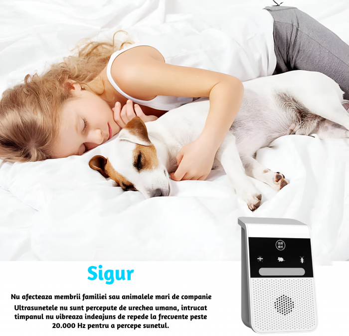 Aparat profesional cu ultrasunete CLAUSTEEL anti rozatoare, anti sobolani, anti insecte, frecventa 20kHz-65kHz, afisaj digital, acoperire 360°, raza 315 MP, Alb [2]