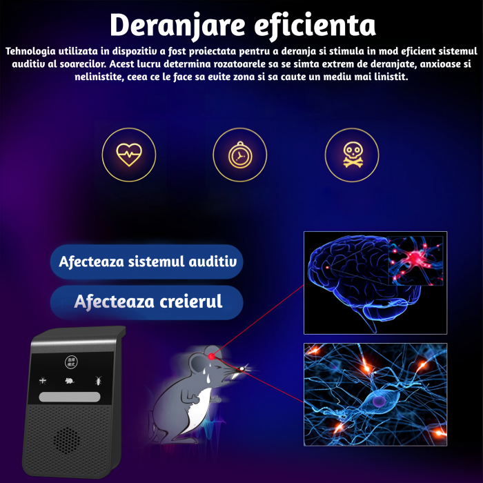 Aparat profesional cu ultrasunete CLAUSTEEL anti rozatoare, anti sobolani, anti insecte, frecventa 20kHz-65kHz, afisaj digital, acoperire 360°, raza 315 MP, Negru [3]