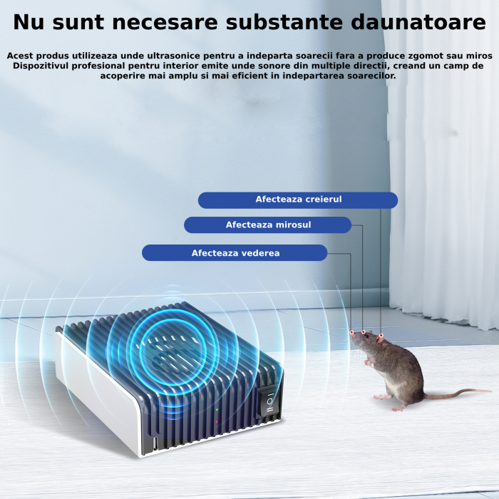 Aparat profesional cu ultrasunete CLAUSTEEL, anti rozatoare, anti sobolani, anti insecte, frecventa 20kHz-65kHz, incarcator tip C, calibrare automata, acoperire 360°, raza 350 MP [4]