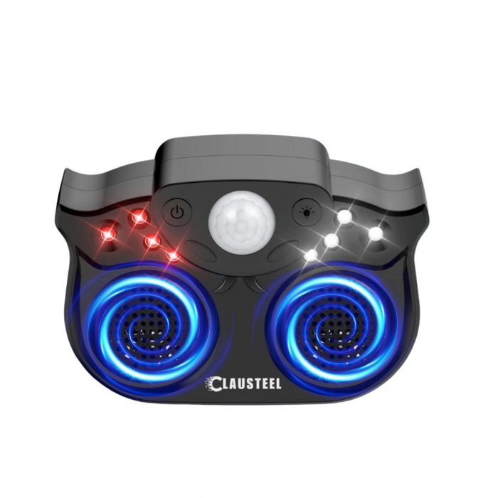 Aparat profesional cu ultrasunete CLAUSTEEL cu 2 difuzoare duble, 8 lumini intermitente, senzor PIR, anti rozatoare, anti sobolani, anti insecte, frecventa 20kHz-65kHz, acoperire 360°, raza 320 MP, Ne [10]