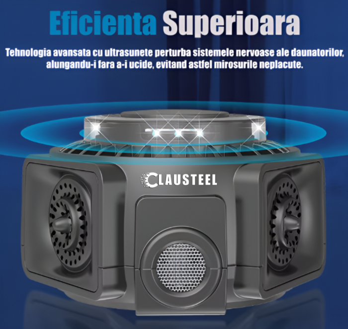 Aparat profesional cu ultrasunete CLAUSTEEL cu 4 difuzoare si lumini intermitente, anti insecte, anti rozatoare, anti sobolani, frecventa variabila in functie de daunatori, 25kHz-65kHz, raza 300MP, ac [2]