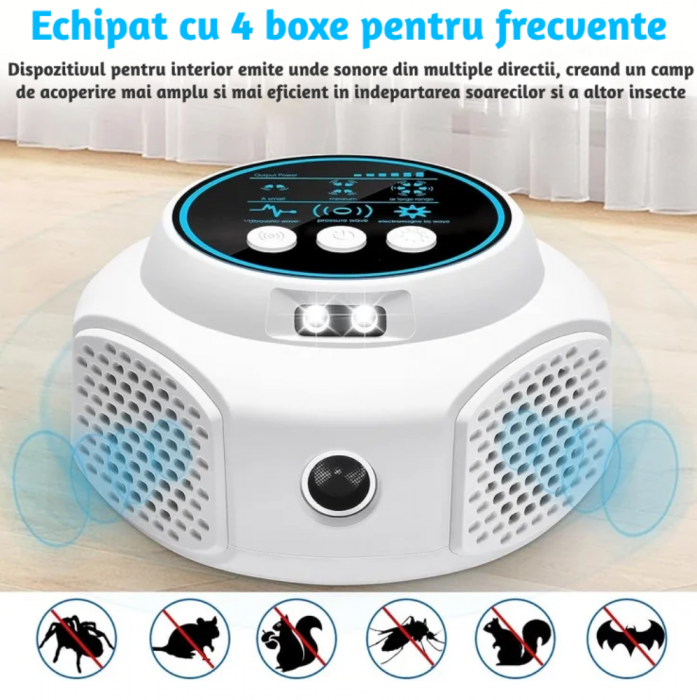 Aparat profesional cu ultrasunete CLAUSTEEL cu 4 difuzoare si lumini intermitente, anti rozatoare, anti sobolani, anti insecte, frecventa 20kHz-65kHz, afisaj digital, acoperire 360°, raza 320 MP, Alb [3]