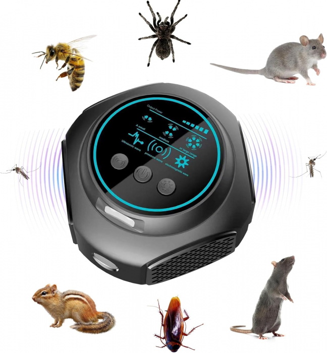 Aparat profesional cu ultrasunete CLAUSTEEL cu 4 difuzoare si lumini intermitente, anti rozatoare, anti sobolani, anti insecte, frecventa 20kHz-65kHz, afisaj digital, acoperire 360°, raza 320 MP [2]