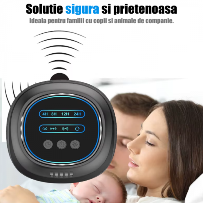 Aparat profesional cu ultrasunete CLAUSTEEL cu difuzoare si lumini intermitente, anti rozatoare, anti sobolani, anti insecte, frecventa 20kHz-65kHz, afisaj digital, acoperire 360°, raza 300 MP, Negru [8]