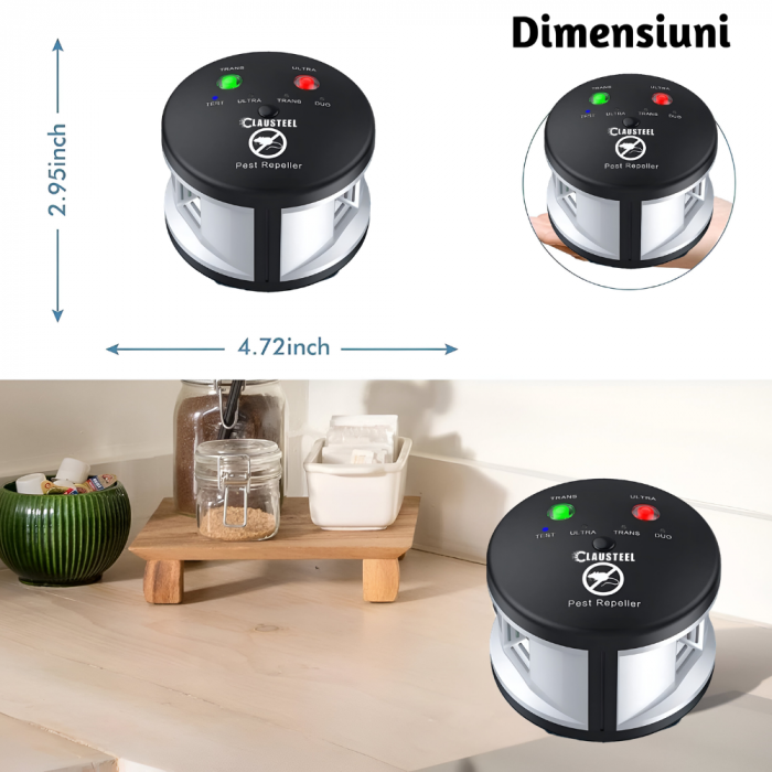 Aparat profesional cu ultrasunete CLAUSTEEL Duo Pest Repeller, anti rozatoare, anti sobolani, anti insecte, frecventa 20kHz-65kHz, acoperire 360°, Acoperire 550 MP [9]