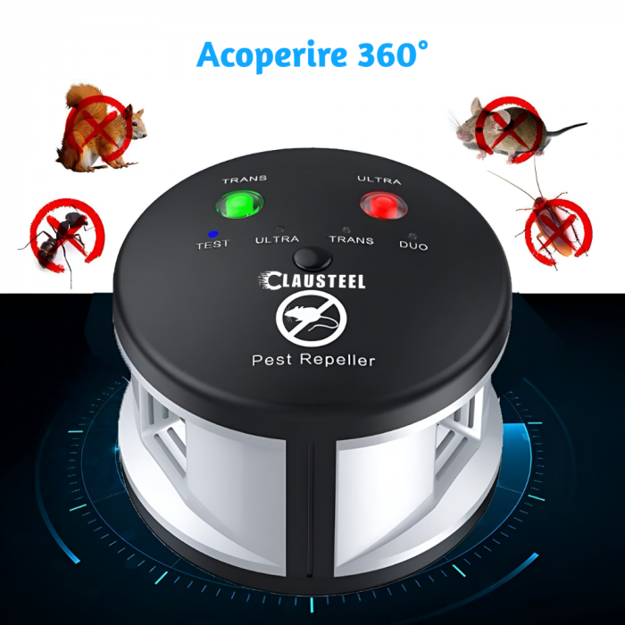 Aparat profesional cu ultrasunete CLAUSTEEL Duo Pest Repeller, anti rozatoare, anti sobolani, anti insecte, frecventa 20kHz-65kHz, acoperire 360°, Acoperire 550 MP [8]