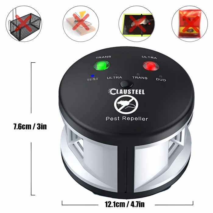 Aparat profesional cu ultrasunete CLAUSTEEL Duo Pest Repeller, anti rozatoare, anti sobolani, anti insecte, frecventa 20kHz-65kHz, acoperire 360°, Acoperire 550 MP [11]