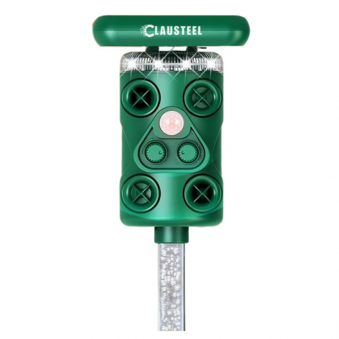 Aparat profesional cu ultrasunete si panou solar CLAUSTEEL 3in1, 4 difuzoare, Flashuri LED, senzor de miscare si lumina, anti rozatoare, sobolani, dihori, pasari, reptile, caini, pisici, animale salba [10]