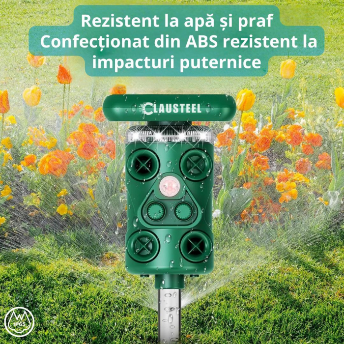 Aparat profesional cu ultrasunete si panou solar CLAUSTEEL 3in1, 4 difuzoare, Flashuri LED, senzor de miscare si lumina, anti rozatoare, sobolani, dihori, pasari, reptile, caini, pisici, animale salba [8]