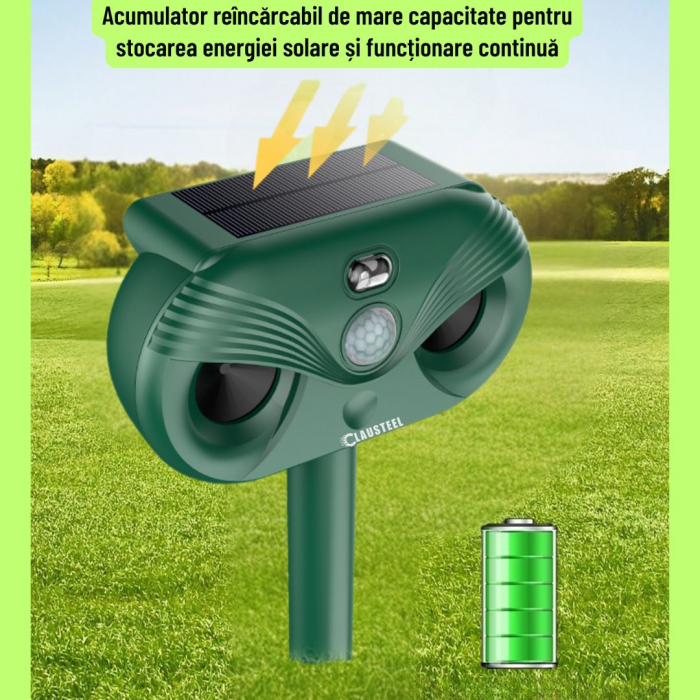 Aparat profesional cu ultrasunete si panou solar CLAUSTEEL 3in1, senzor infrarosu, lumini stroboscopice, anti rozatoare, anti sobolani, dihori, pasari, reptile, caini, pisici, animale salbatice, acope [7]