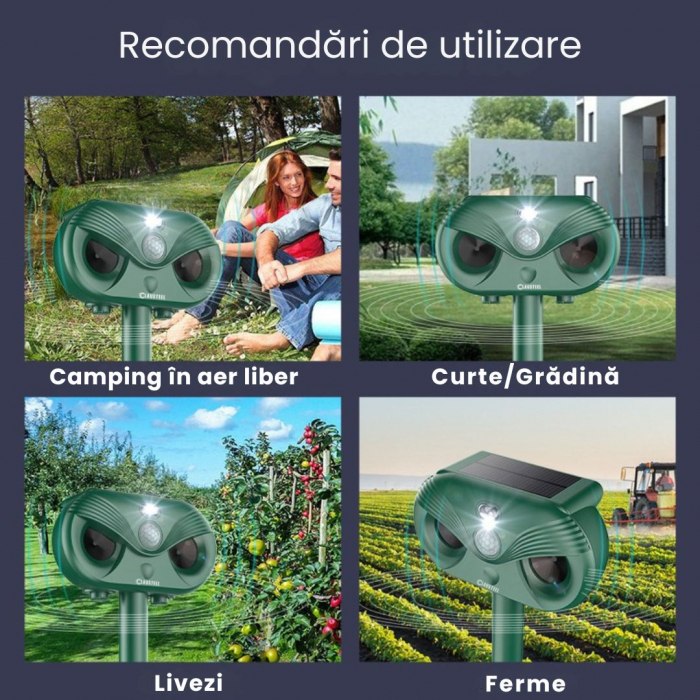 Aparat profesional cu ultrasunete si panou solar CLAUSTEEL 3in1, senzor infrarosu, lumini stroboscopice, anti rozatoare, anti sobolani, dihori, pasari, reptile, caini, pisici, animale salbatice, acope [11]