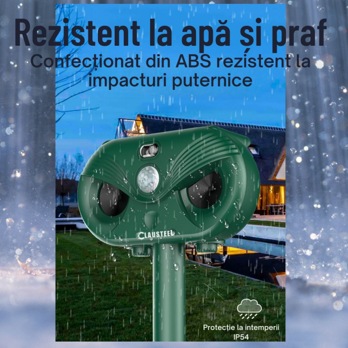 Aparat profesional cu ultrasunete si panou solar CLAUSTEEL 3in1, senzor infrarosu, lumini stroboscopice, anti rozatoare, anti sobolani, dihori, pasari, reptile, caini, pisici, animale salbatice, acope [8]